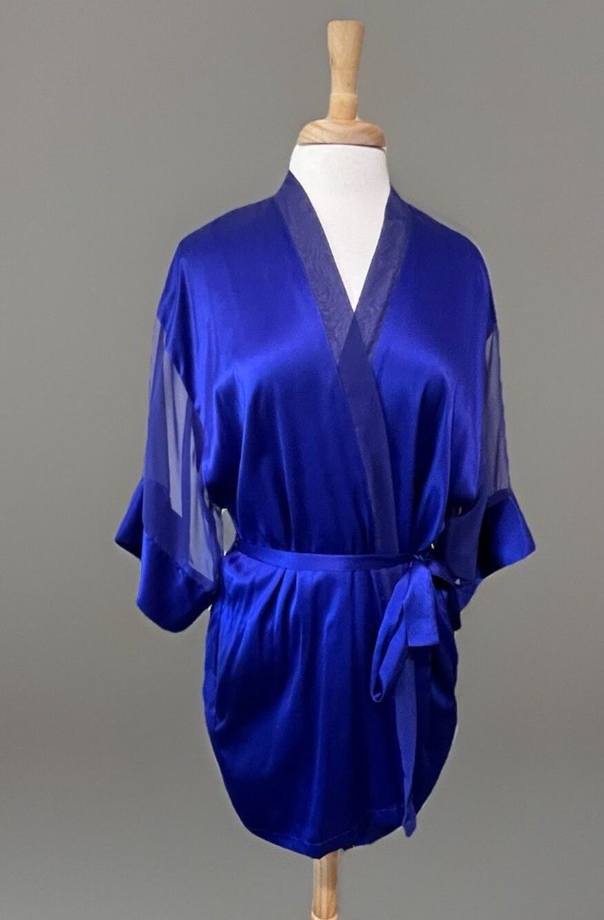 Vintage Victoria’s Secret Royal Blue Belted Robe Satin Coquette One Size